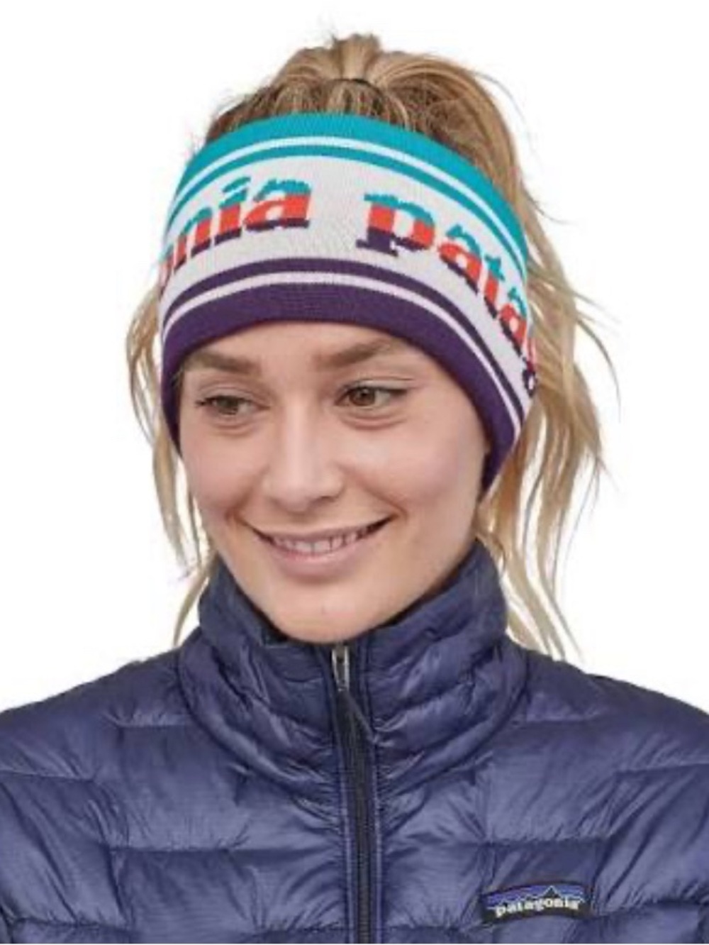 Patagonia Kids Striped Headband - Teal, Purple & White with Orange Accent